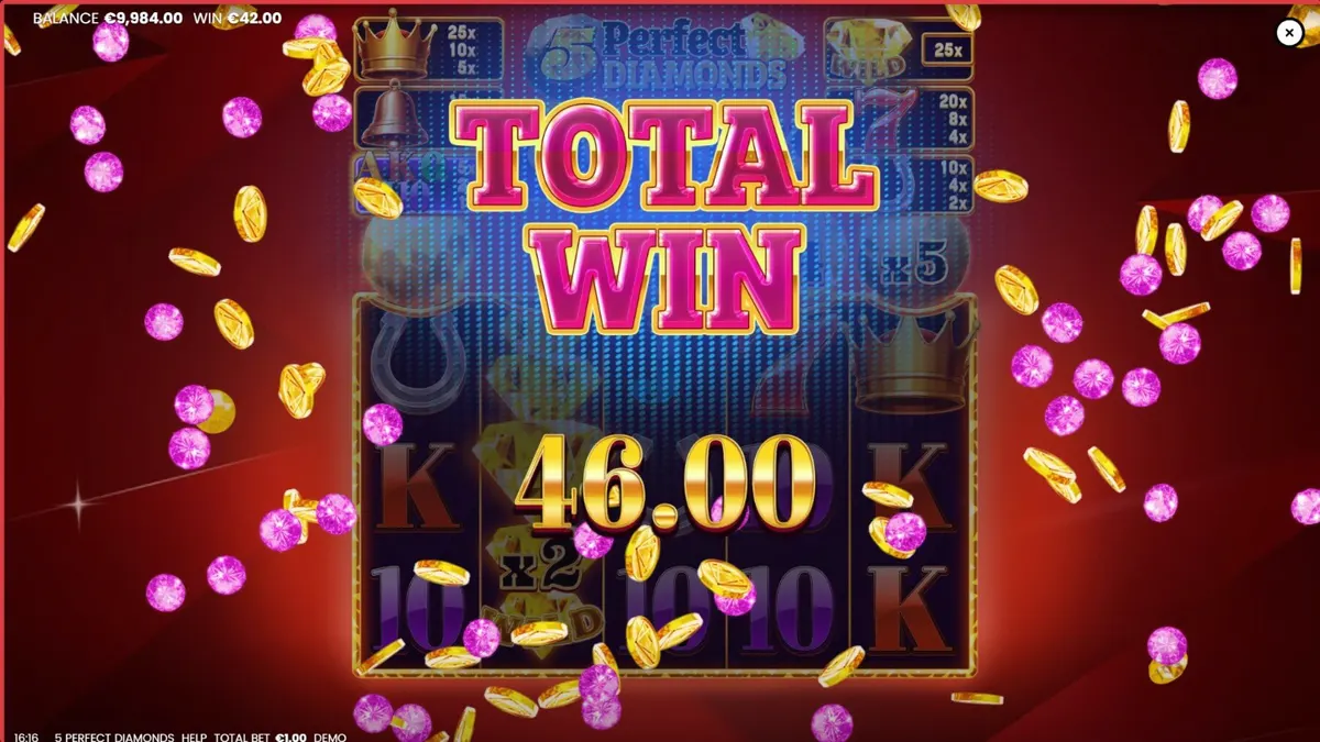 Interface do slot 5 Perfect Diamonds com símbolos clássicos e diamantes brilhantes