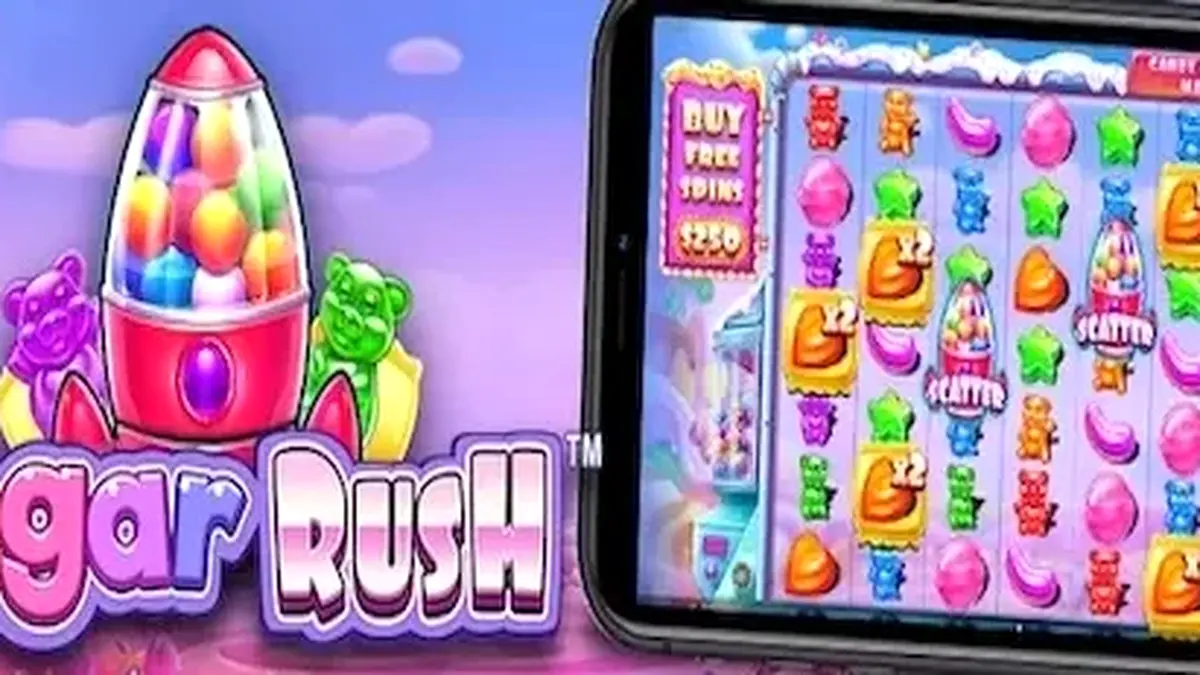 Interface colorida e vibrante do slot Sugar Rush com doces e guloseimas