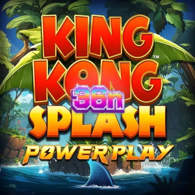 Interface do jogo King Kong Splash: Power Play com elementos da selva e símbolos de prêmios